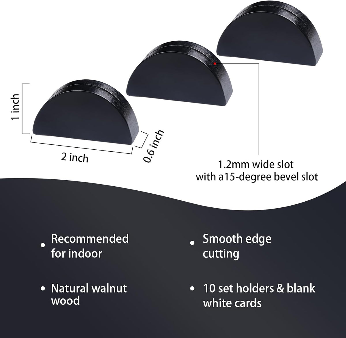 UNIQOOO 10 Set 2" Arch Black Birch Wood Stand with Cards |1.2mm Slot, for Name Cards, Place Card