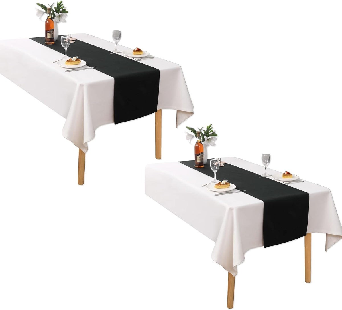 DUALIFE Jet Black Table Runner 14x72 inch Solid Color Thick Polyester Decorative Cloth Handcrafted