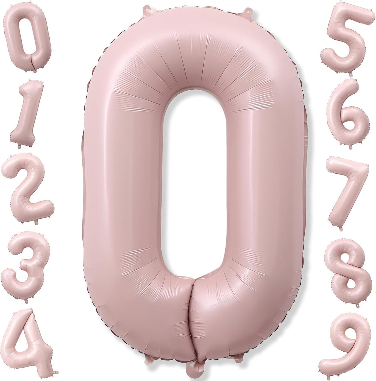 40 Inch Balloon Number 0 Pastel Pink, Large Foil Dusty Retro Pink Number Balloons Set 0-9 for