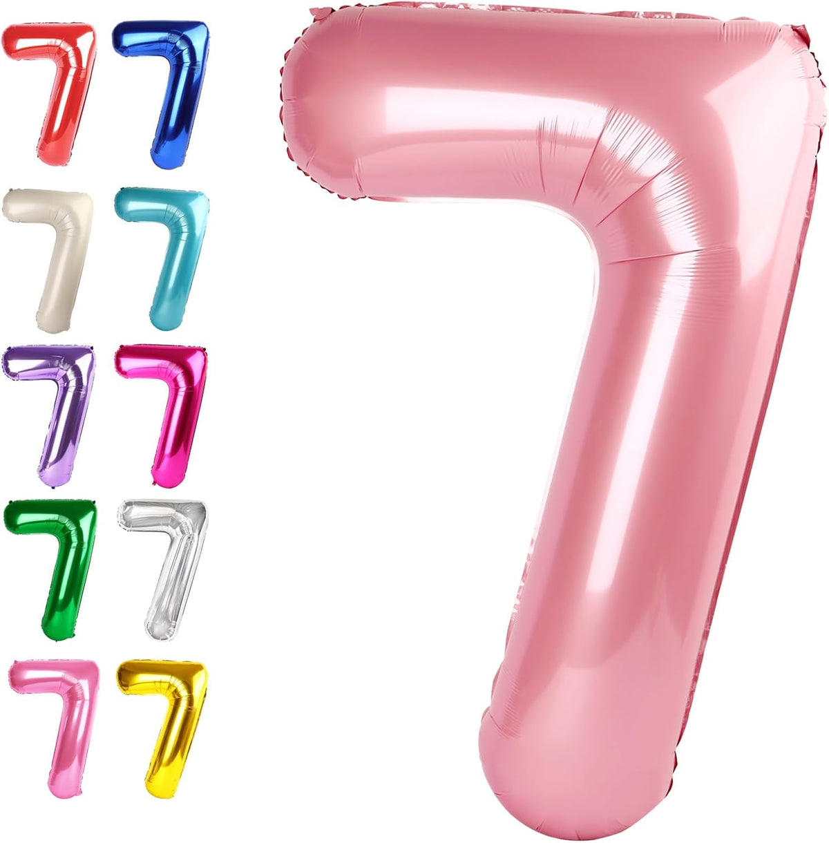 Digital Number 7 Pearlescent Pink Birthday Balloon 40 Inch, Foil Balloons for 7 17 27 70 77 Party