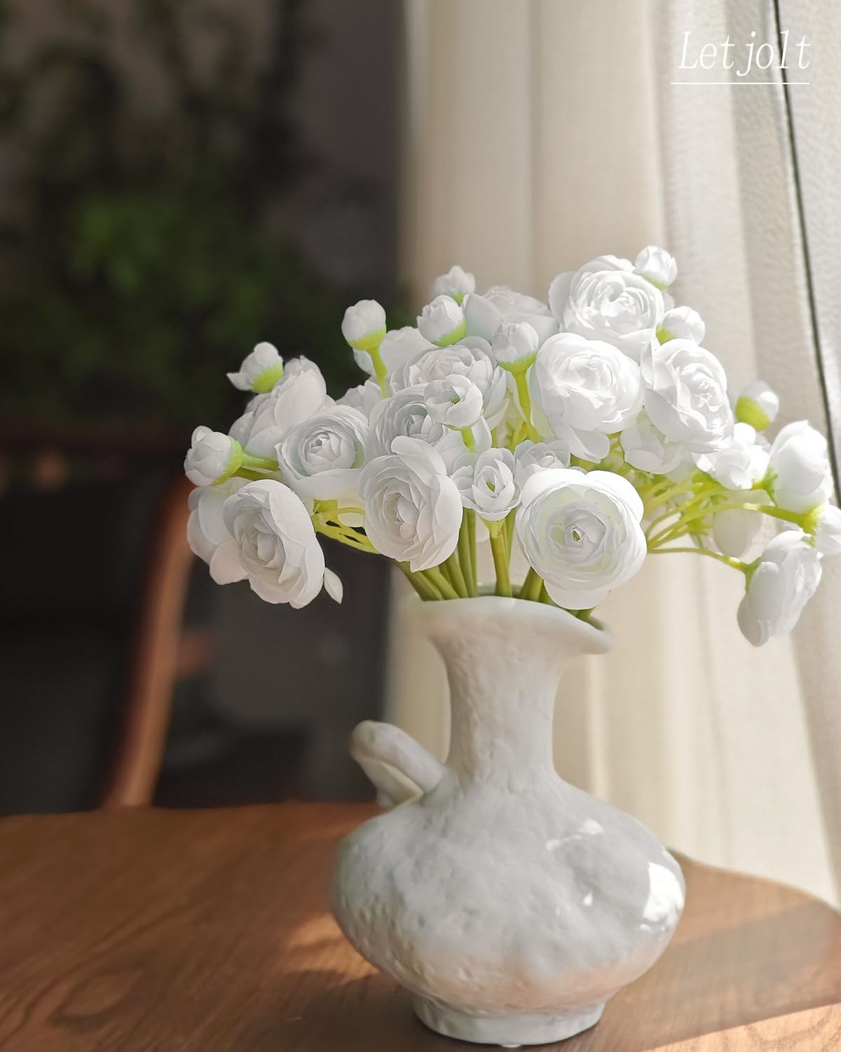 Letjolt Ranunculus Artificial Flower White Silk Flowers Faux DIY Bouquet for Wedding Engagement
