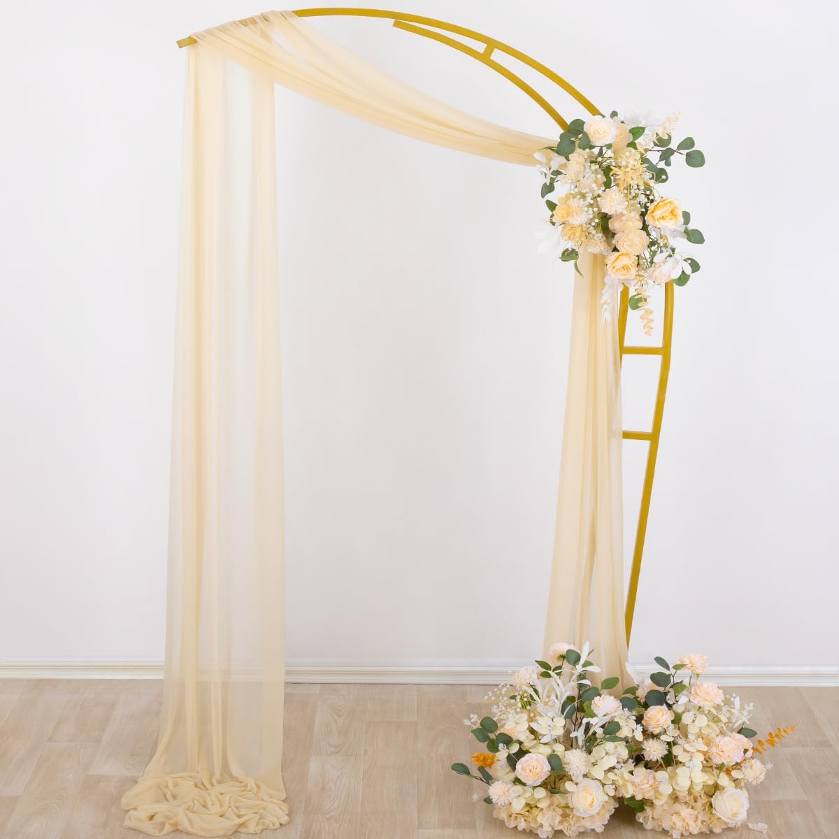 Socomi Champagne Sheer Wedding Arch Draping Fabric 29" x 20Ft 2 Panels Outdoor Curtain Drapes Extra