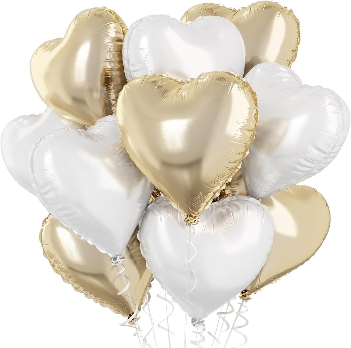 Gold White Foil Heart Balloons, 18 Inch 10 Pcs Pastel Yellow White Mylar Heart Shape Balloons Large