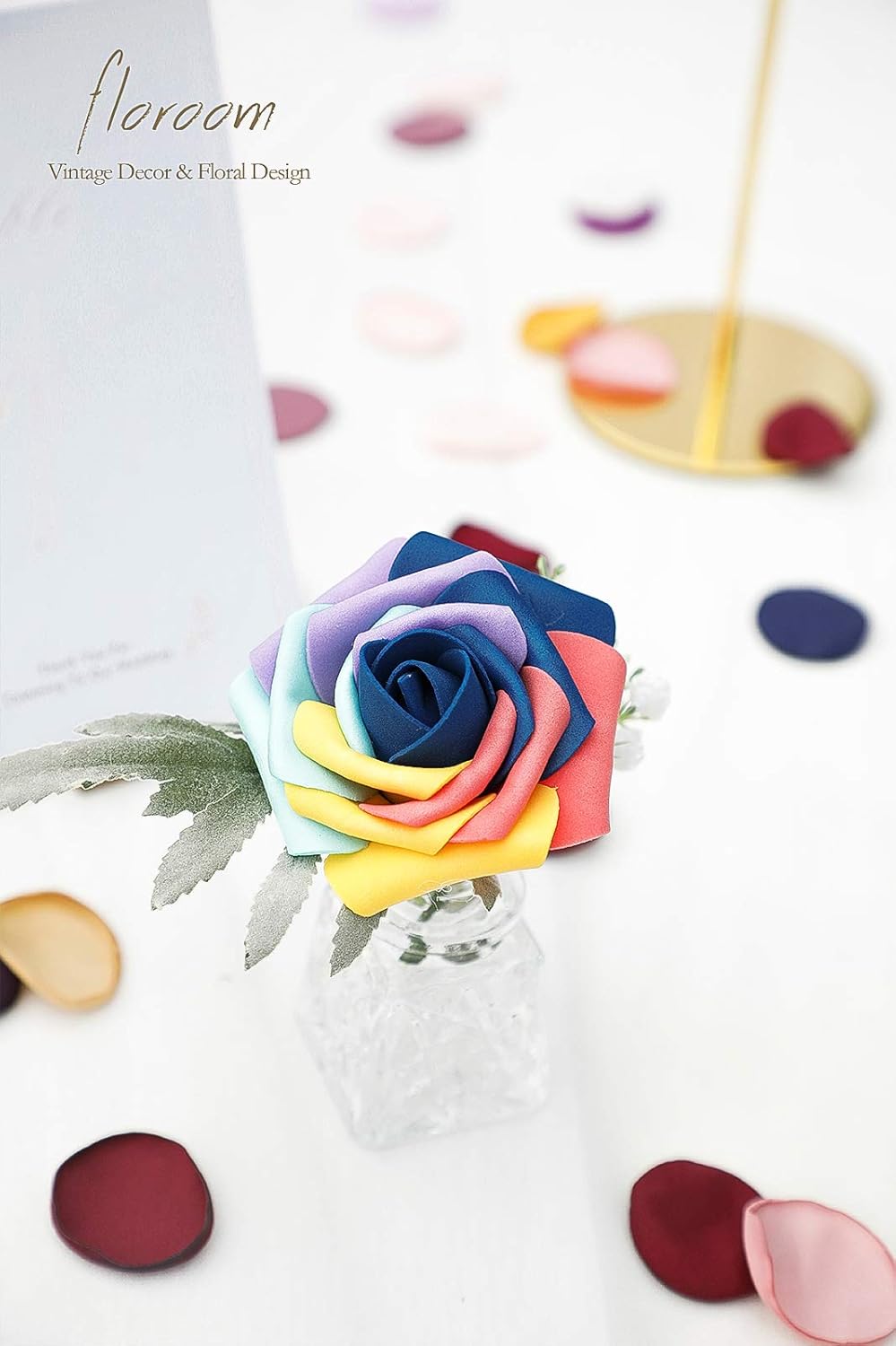 Floroom Artificial Flowers 25pcs Real Looking Whimsical Blue Foam Fake Roses with Stems for DIY