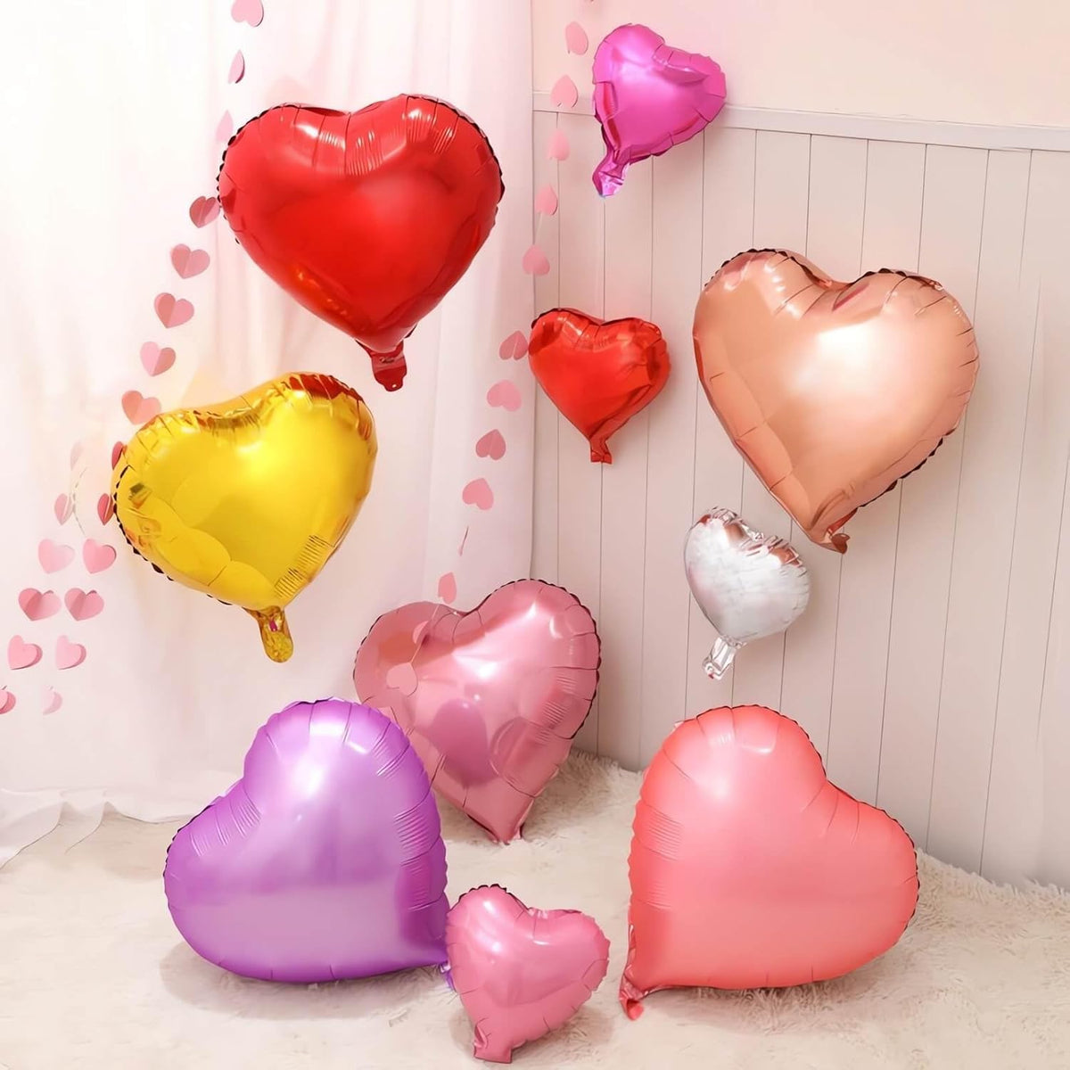 Rose Gold Heart Shaped balloons Pack of 12,18 Inch Silver Love Valentine Balloons Pink Heart