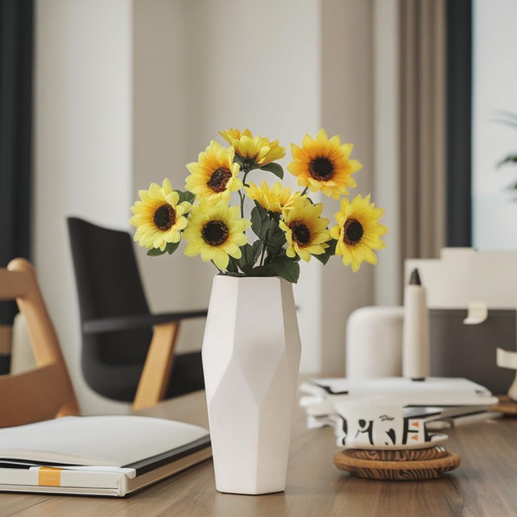 White Ceramic Vase – Modern Minimalist Flower Vase for Home Décor, Living Room, Office, Bedroom