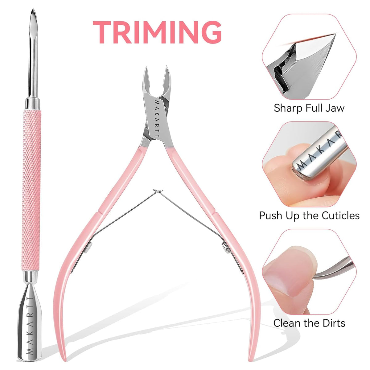 Makartt Nail File and Buffer Set, Pink Basic Prep Kit with Cuticle Clipper, Trimmer, Pusher, Brush