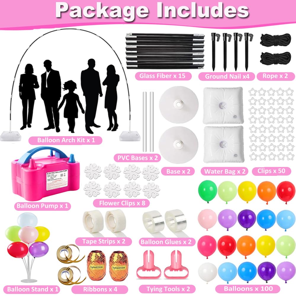 Balloon Arch Kit and Balloon Pump, 9Ft Tall & 10Ft Wide Adjustable Balloon Arch Stand Kit with