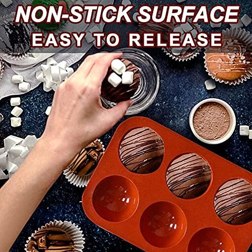 6 Holes Medium Semi Sphere Silicone Molds, 2 Packs Half Sphere Silicone Baking Molds for Making