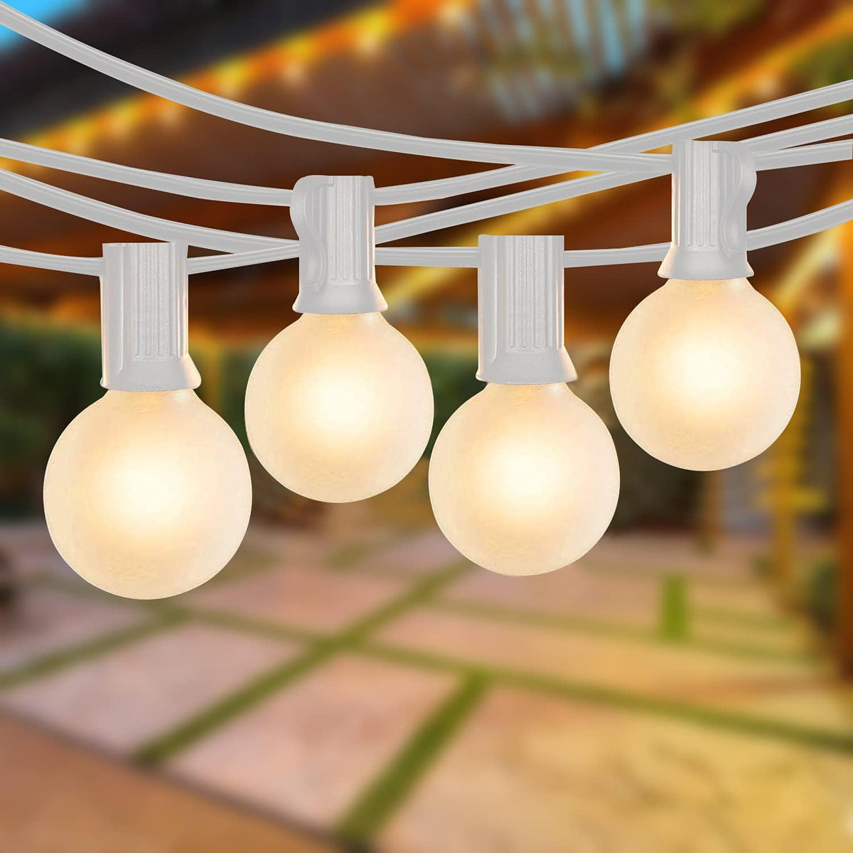 SUNSGNE 25Ft Outdoor Patio Lights G40 Globe String Lights with 27 Frosted White Bulbs, Waterproof