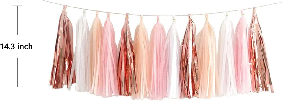 ZOOYOO Pink Shiny Tassel Garland Tissue Paper Tassel Banner,Table Decor,DIY Kits for Tassels Party