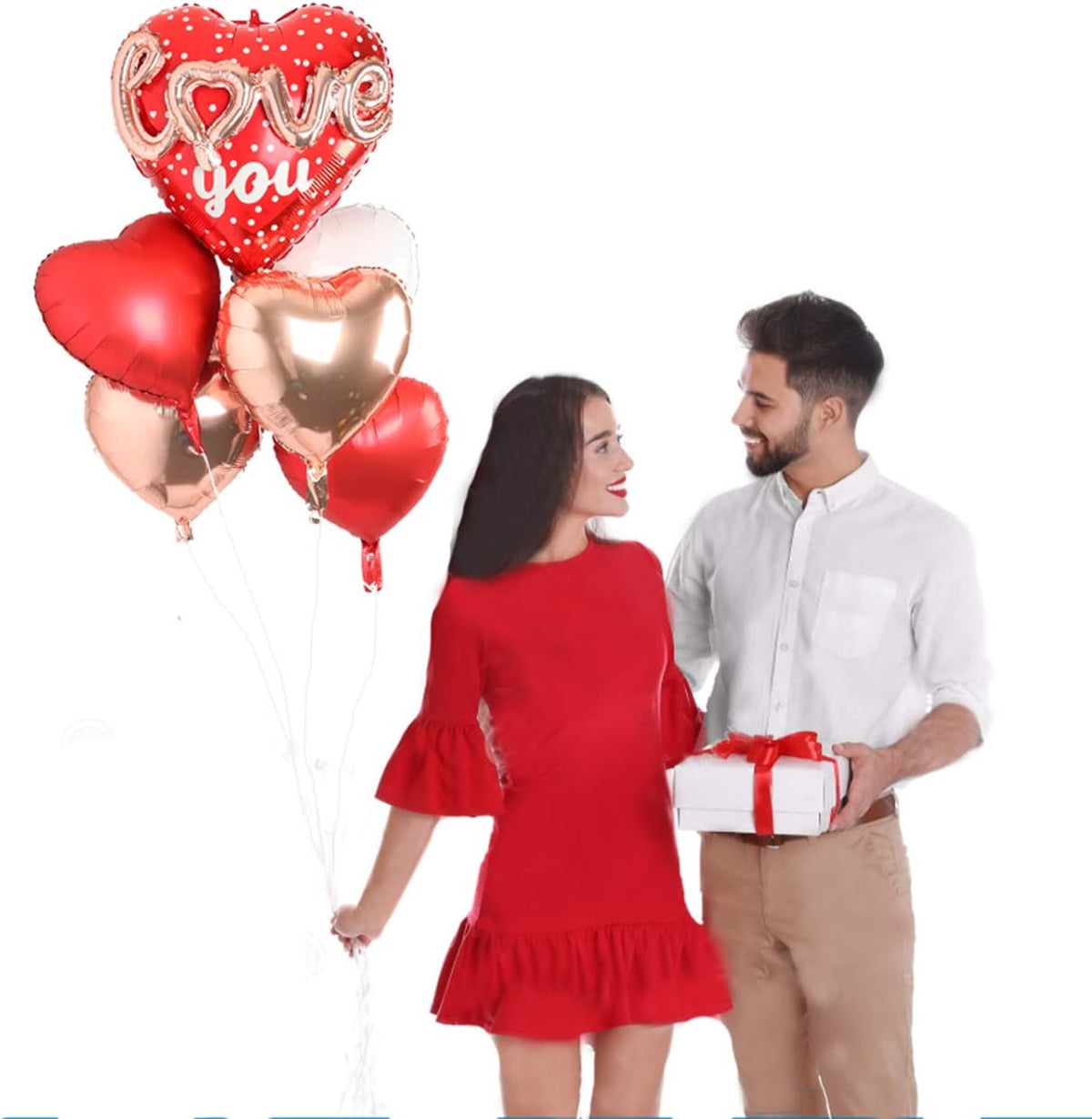 Red Heart Shape Rose Gold Love You Balloons Pack Of 6 Foil Helium Mylar Balloons For Valentines Day