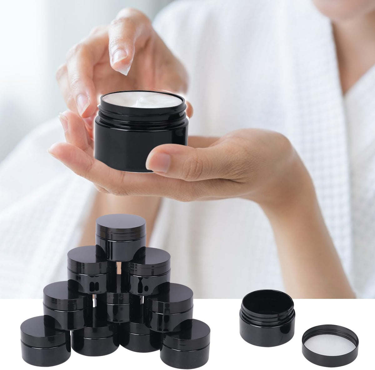 110 Packs 2 OZ Black Plastic Jars with black Lids, Body Butter Containers, Cosmetic Containers jars