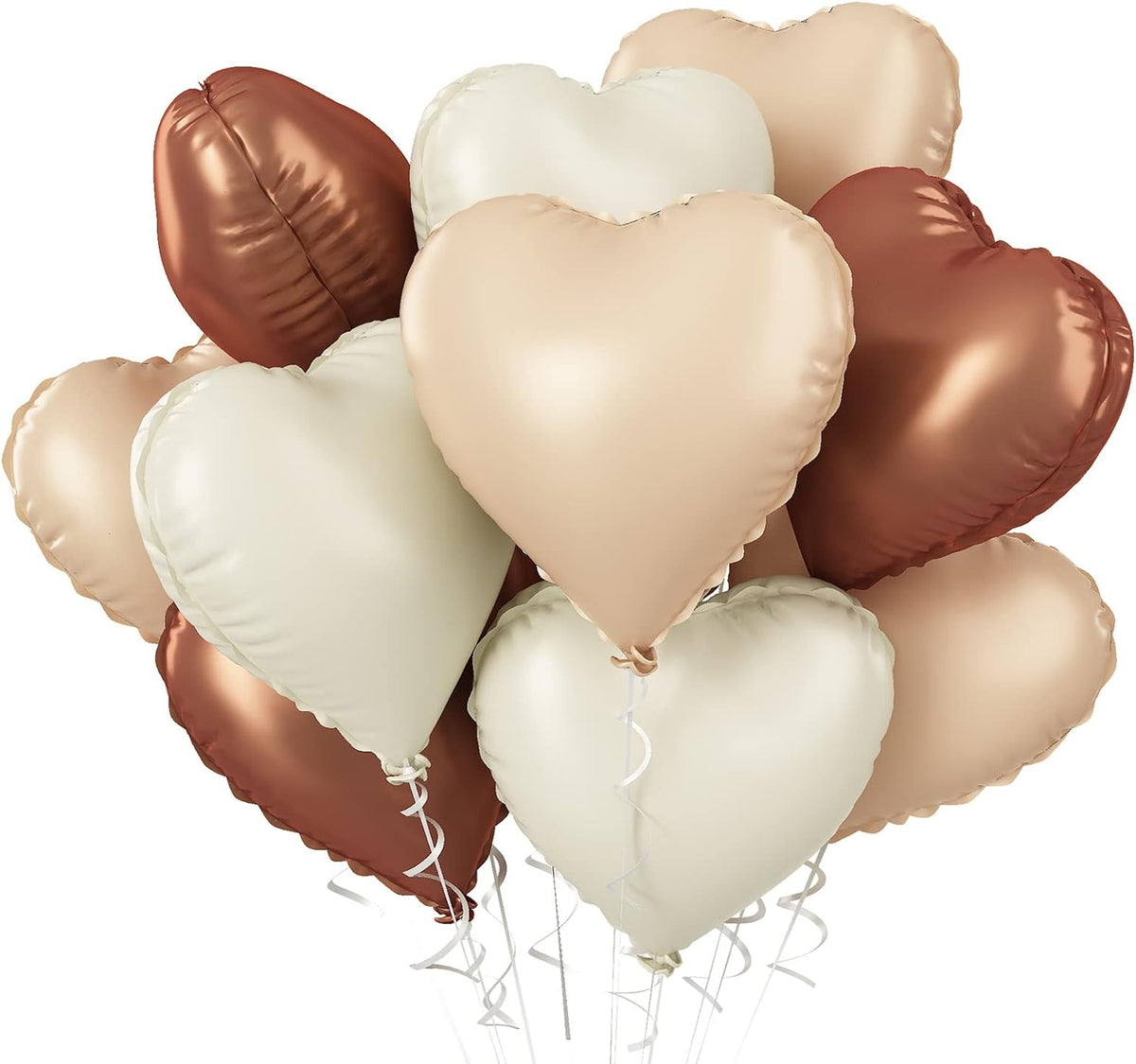 Brown Apricot Heart Balloons, 10Pcs Coffee Cream Beige Foil Heart Shape Balloons, 18inch Nude