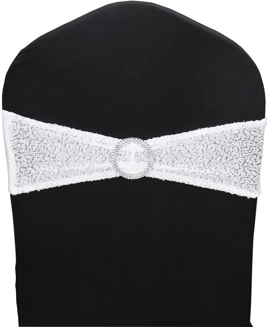 Sequin Chair Sashes Stretch Chair Bands Spandex Polyester Bows for Party Hotel Wedding Banquets