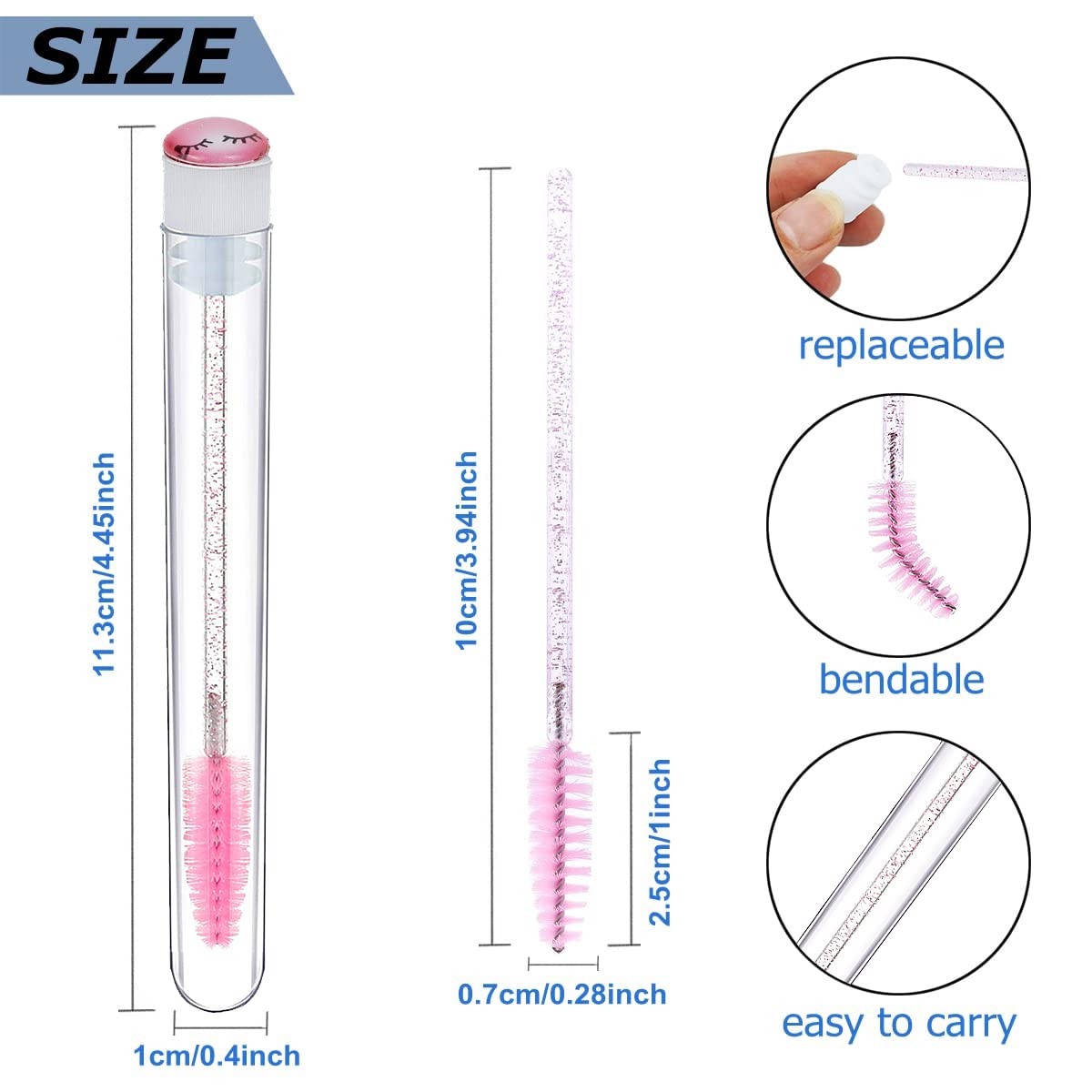 Mascara Wand Brushes Tubes Set-70 Pieces Disposable Eyelash Brushes Replacement with 20 Pieces