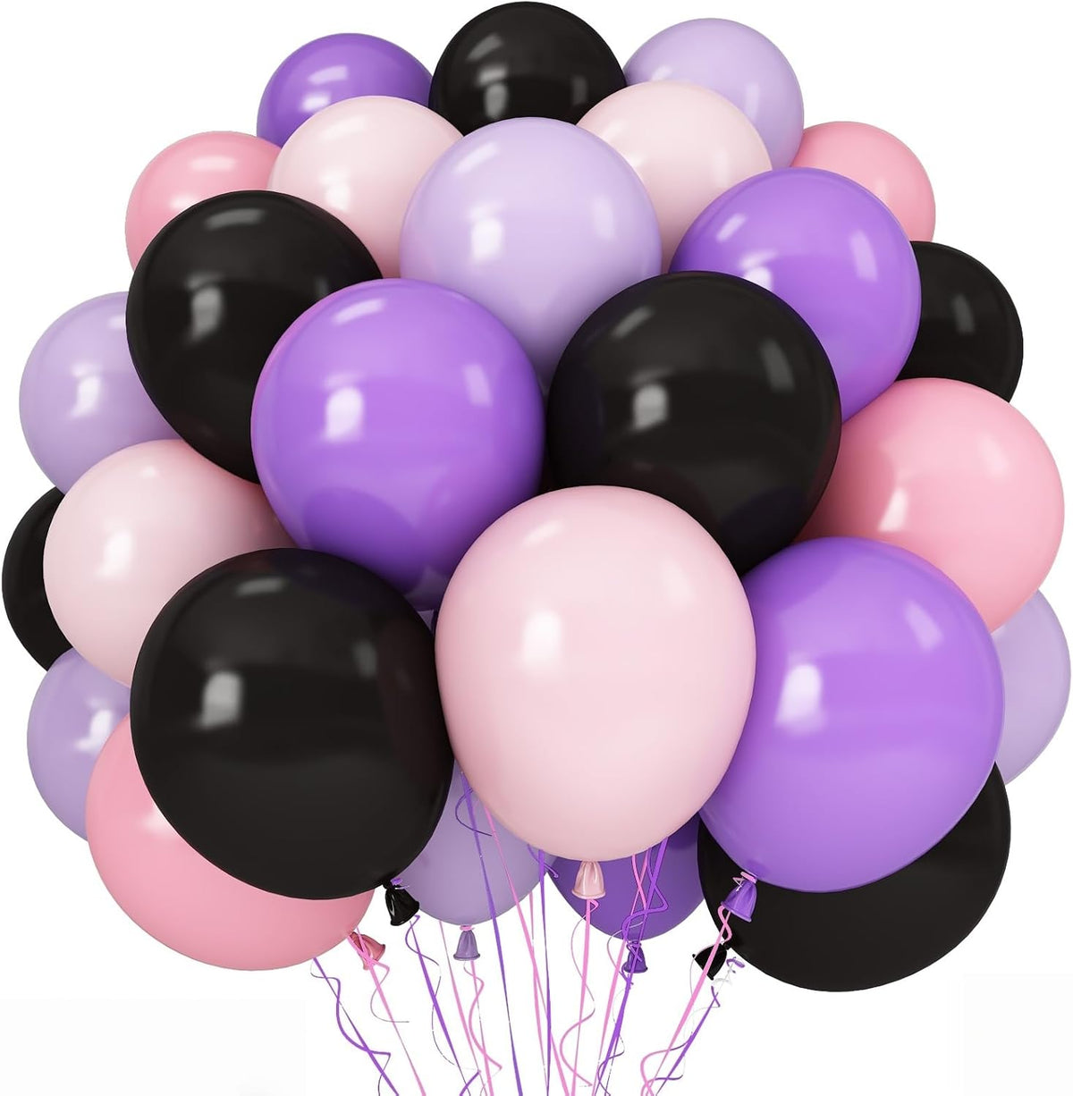 Halloween Balloons, 60pcs 12 Inch Black Pink Purple Latex Balloons for Girls Women Halloween
