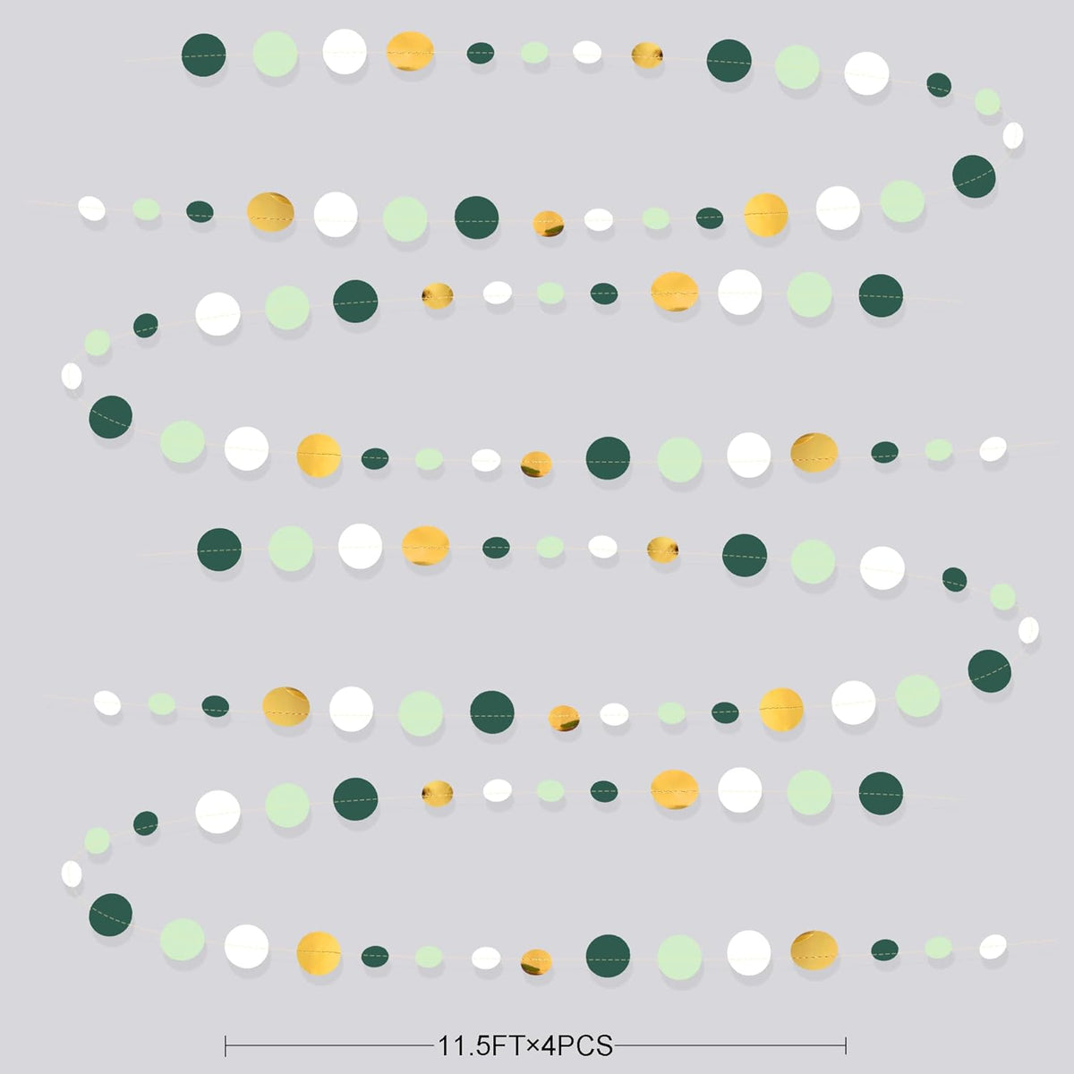 46 Ft Sage Green Gold Party Decorations Polka Dots Garlands Hanging Paper Circle Dots Streamer for