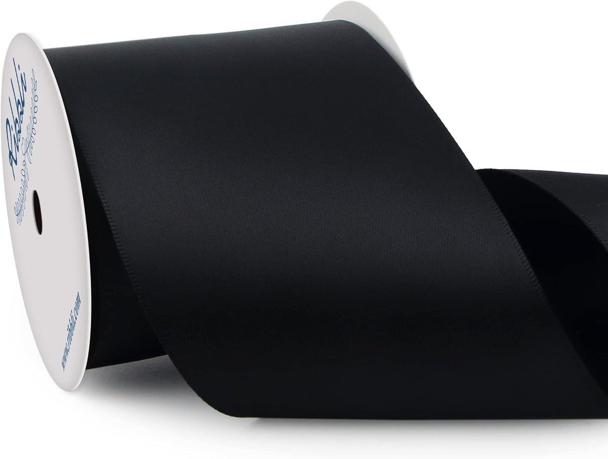 Ribbli Black Double Faced Satin Ribbon, 3” x Continuous 10 Yards,Use for Bows Bouquet,Gift