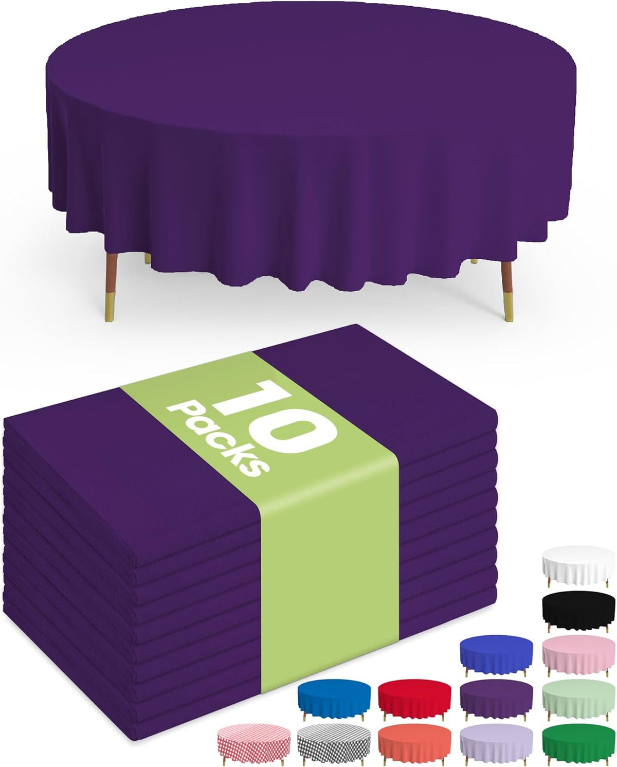 Pureegg Plastic Table Cloth Disposable 10 Pack, 84'' Round Table Cloths, Halloween Party