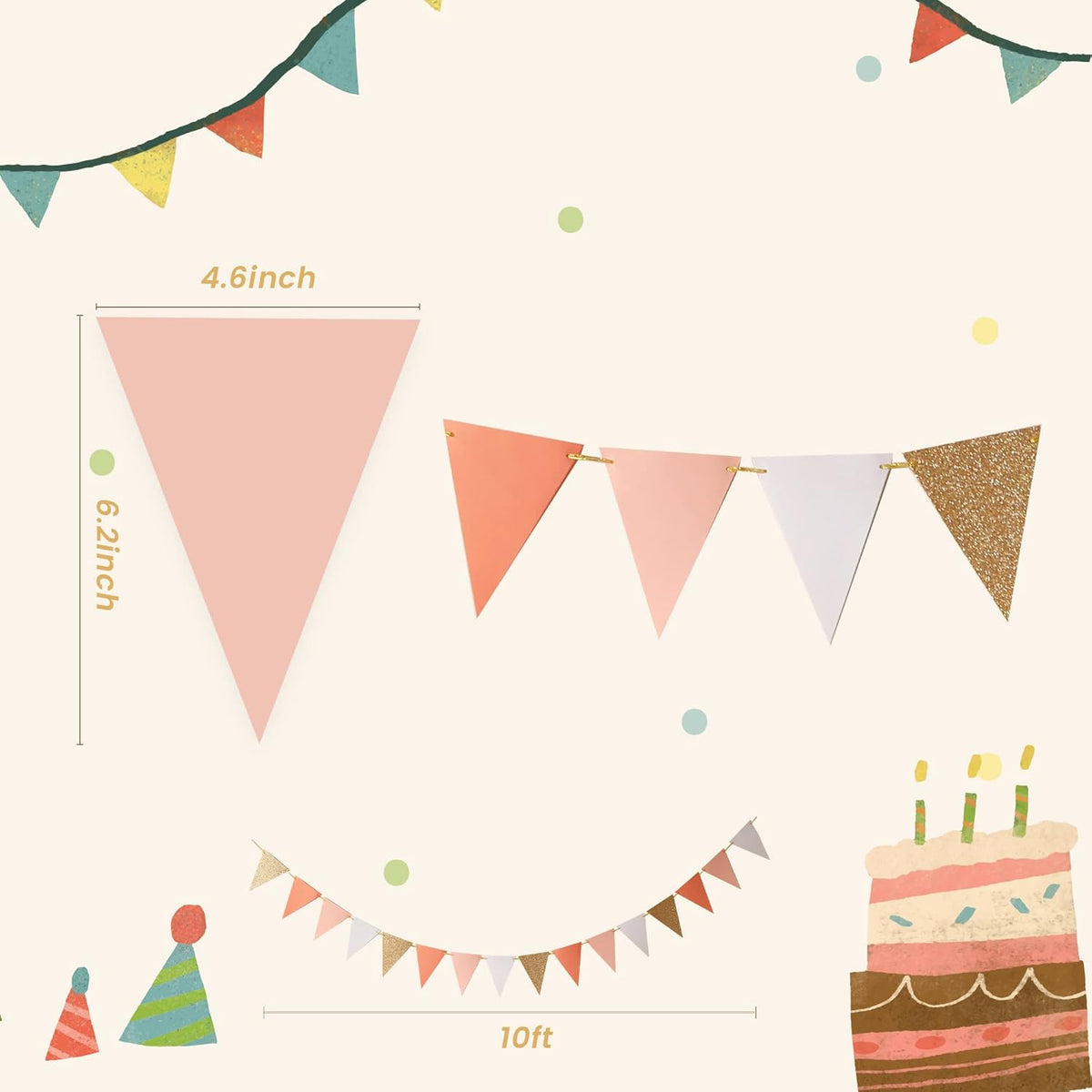 Fonder Mols 10-feet Vintage Flags of Paper Pennant Banner, Triangle Flags Bunting Banner Garland