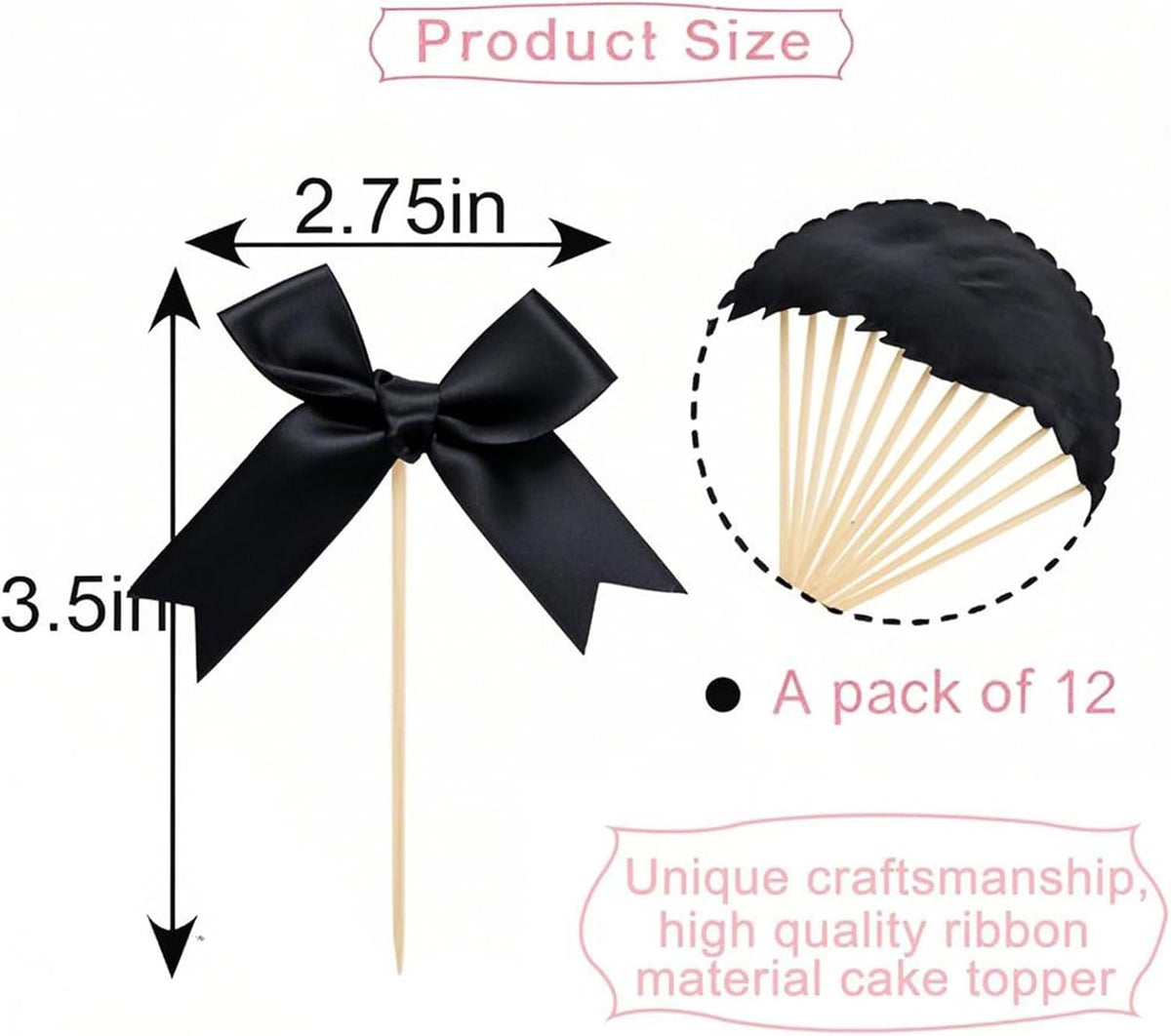 Black Bow Cupcake Toppers,Black Bow Birthday Decoration, Bow Themed Party Decorations Coquette Cake