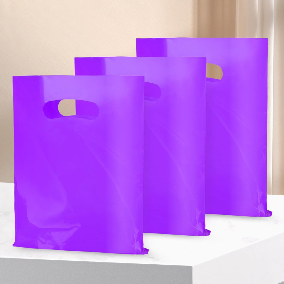 Purple 100 PCS Small Gift Bags, 6"x8" Goodie Party Favor Bags with Handle, Treat Retail Pouches for