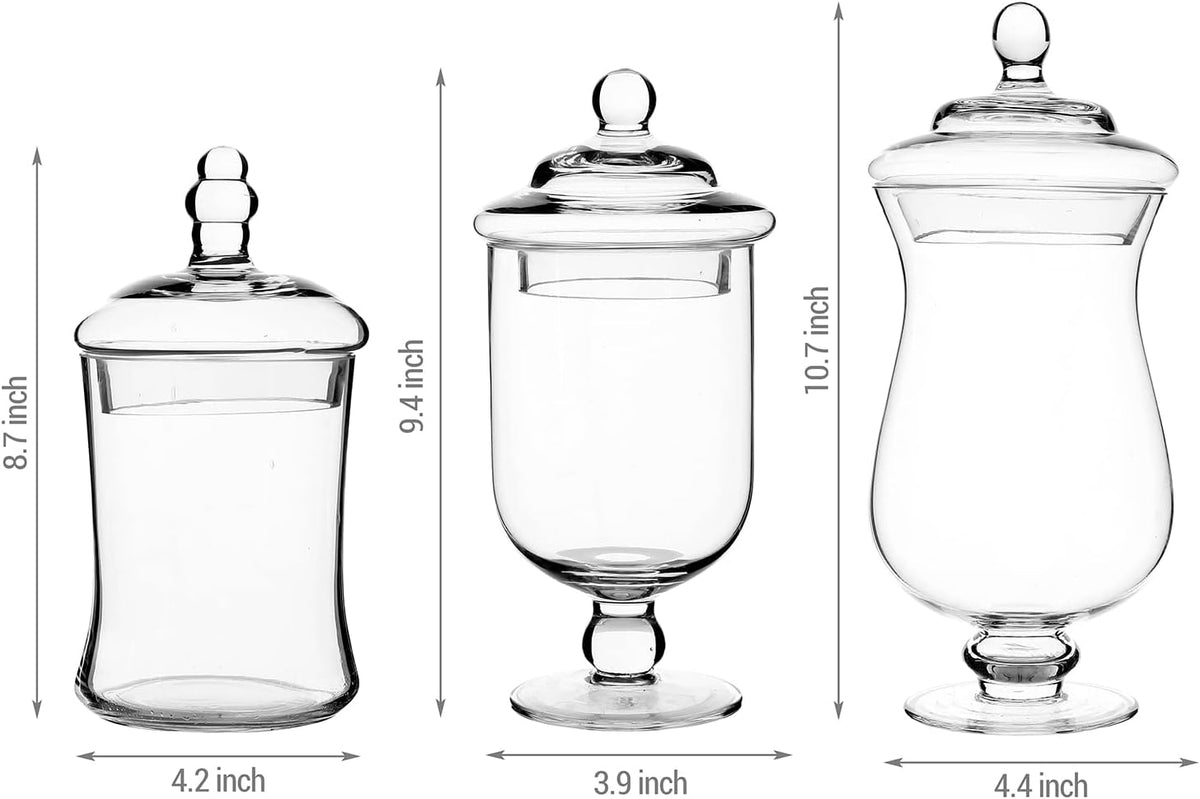 MyGift Clear Glass Apothecary Jars with Lid, Decorative Footed Vase, Candy Buffet Containers, Set