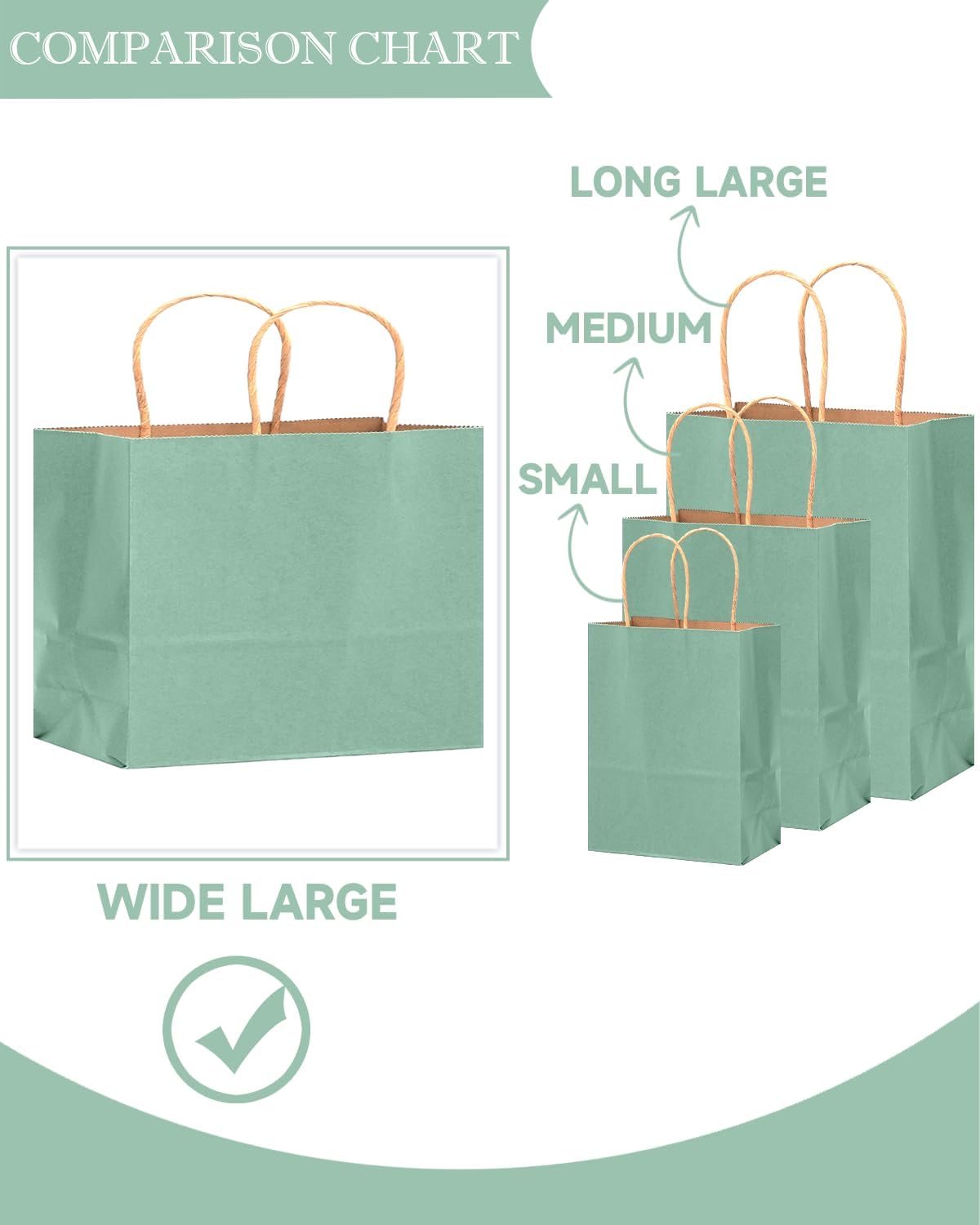 qiqee 100PCS Large Gift Bag with Handles Bulk 13"x4.5"x10" Gift Bags Kraft Light Blue Multiple Uses