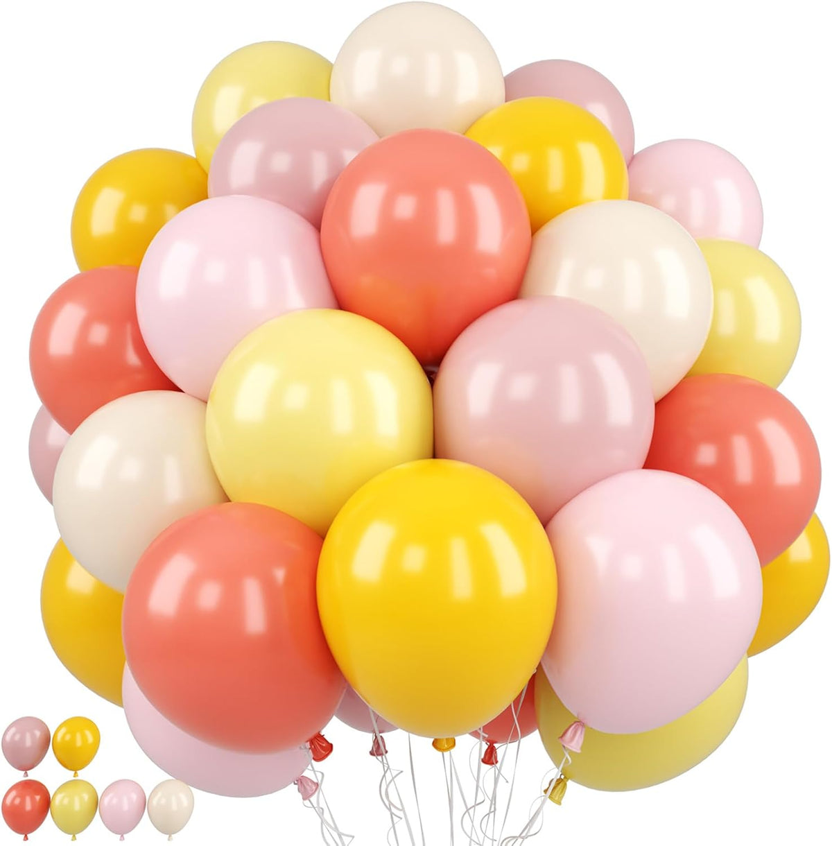Pink and Yellow Balloon,50PCS 12 Inch Boho Pink Balloons Retro Orange Pastel Pink Yellow Nude