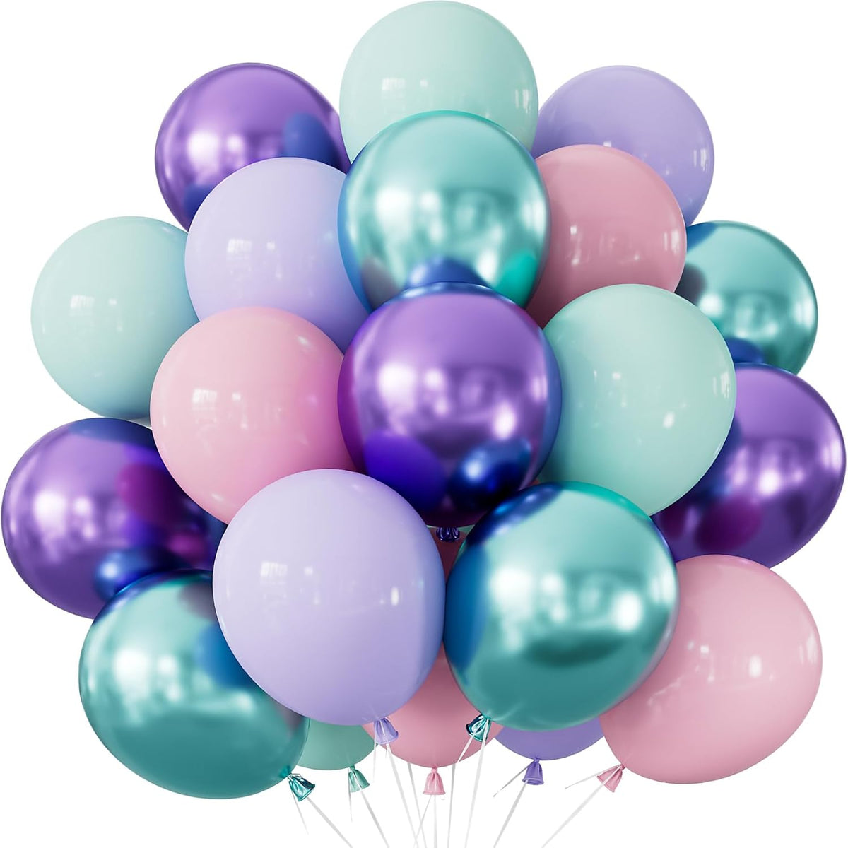 Mermaid Balloons - 12Inch Purple Pink Green Blue Balloons Glitter Metallic Purple Green Balloon
