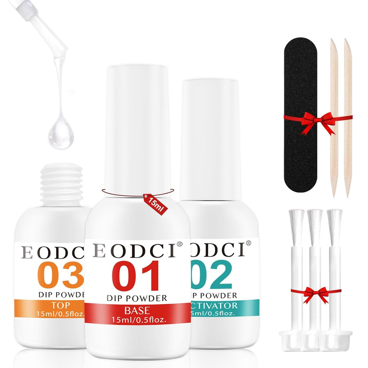 Dip Powder Liquid Set,15ml Large Capacity Dipping Powder System Essential Set with Base & Top