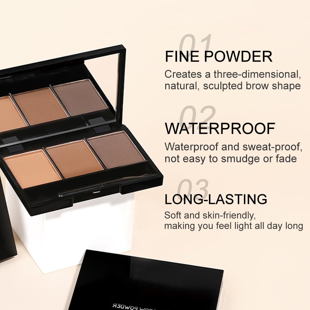 Eyebrow Powder Dark Brown Medium Brown Kit,Eye Brow Powder for Women with Brow Brush,Long-Lasting