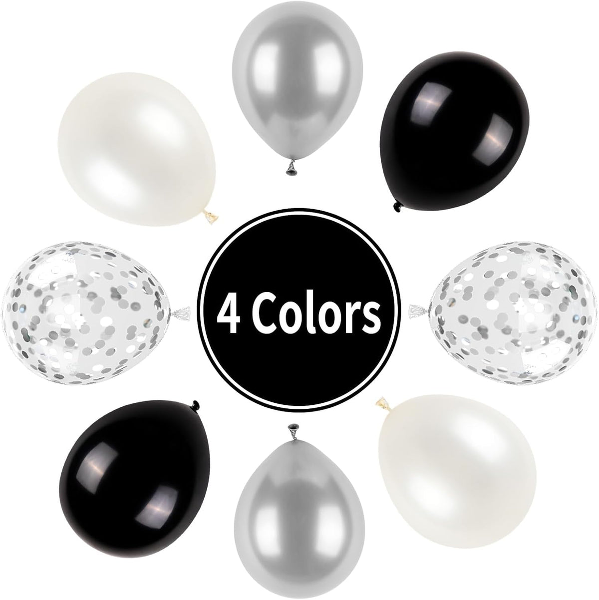 Black and Silver Balloons, Metallic Silver and Black Balloons Pearl Silver Confetti Balloons Party