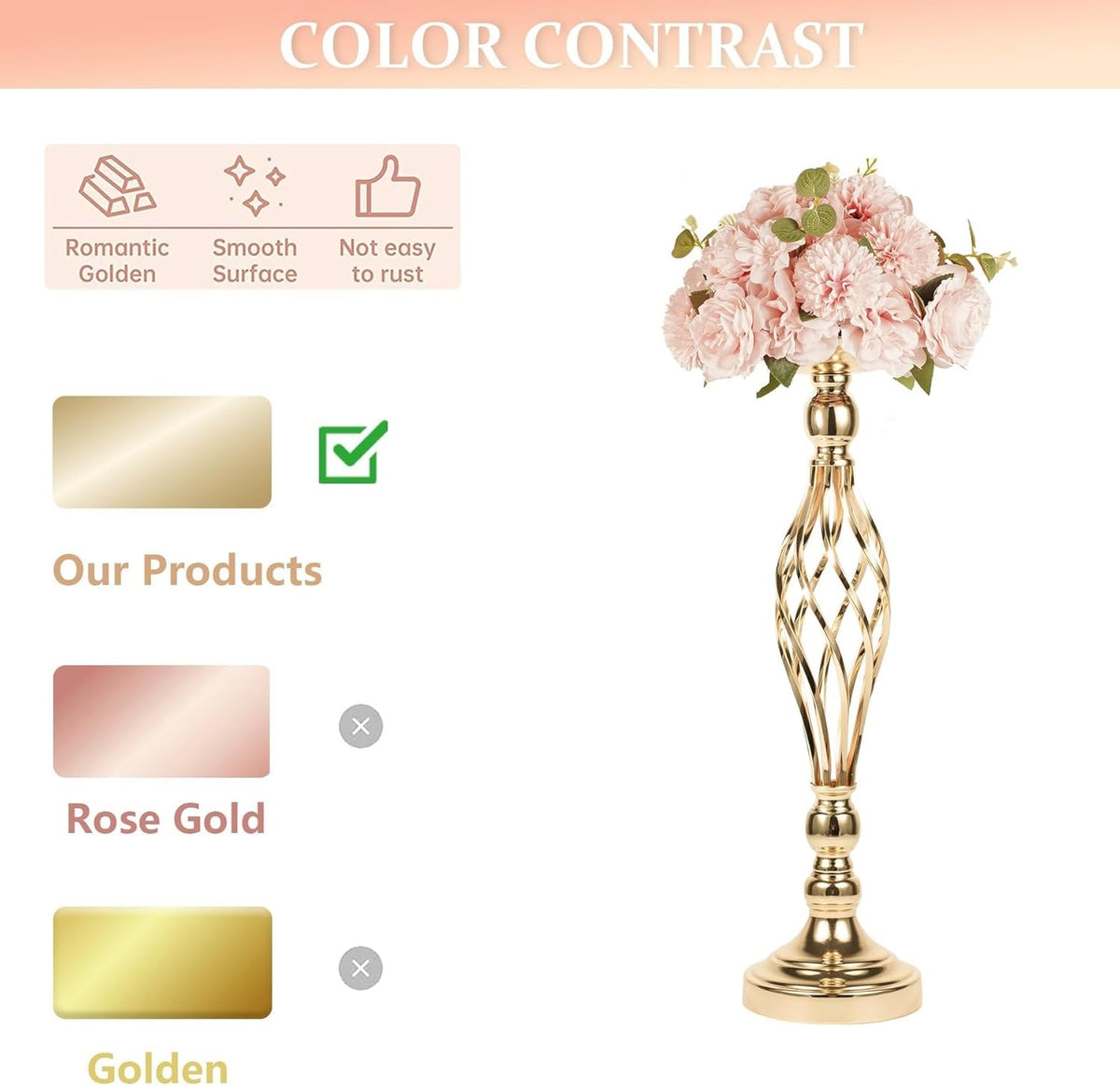 LANLONG 10pcs Metal Gold Candle Holders Road Lead Table Centerpiece Stand Pillar Candlestick for