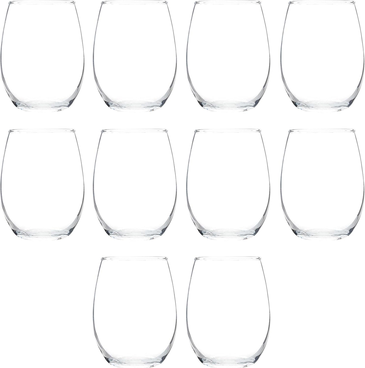 DISCOUNT PROMOS Stemless Wine Glass 9 oz. Set of 10, Bulk Pack - Great for Wedding Favors