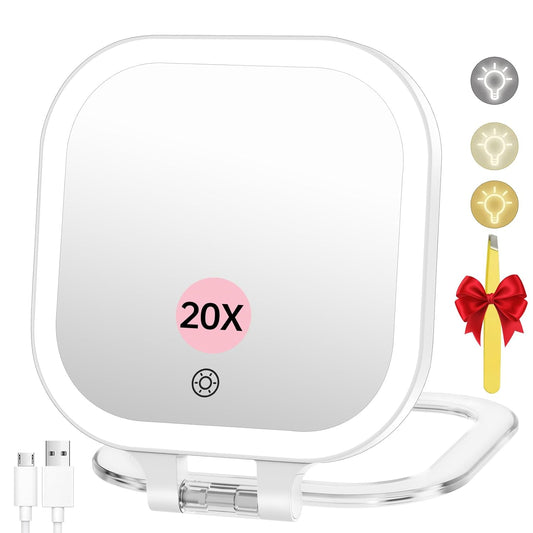 FASCINATE 20X Magnification Rechargeable Travel Makeup Mirror, 7" Lighted Portable Vanity Mirror