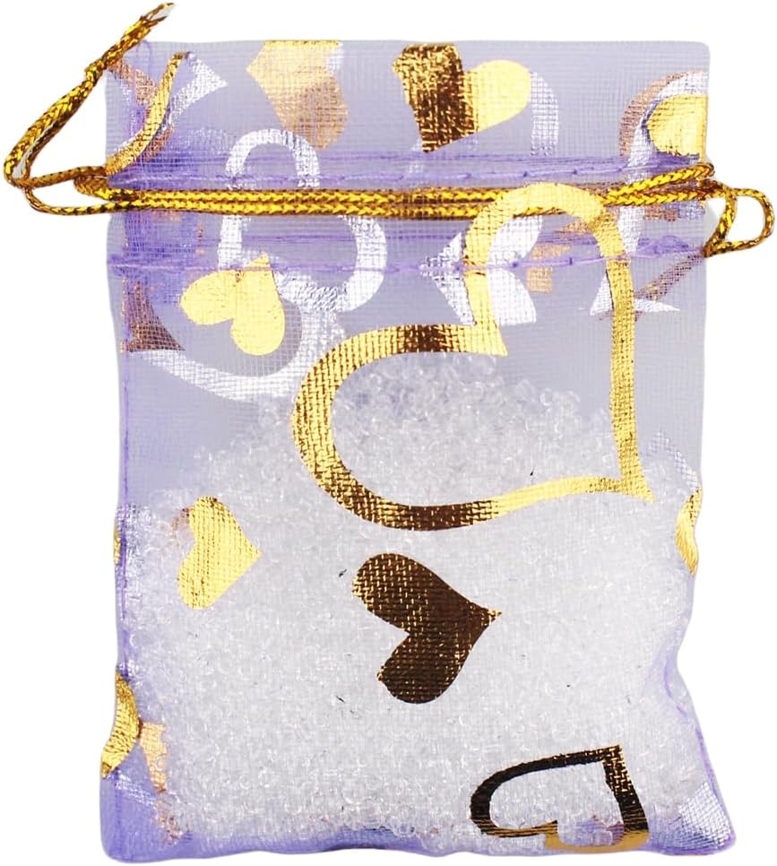 QIANHAILIZZ 100 Pack 2.8 x 3.5 Inch Flower Heart Organza Jewelry Gift Pouch Candy Pouch Drawstring