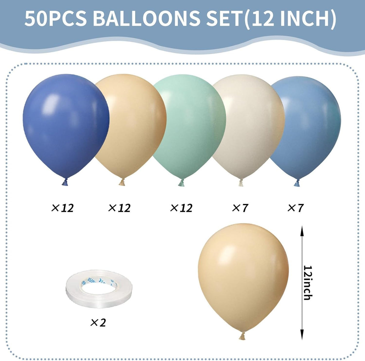 Dusty Blue Green Balloons, 50Pcs 12 Inches Baby Blue Light Green Sand White First Birthday Balloons