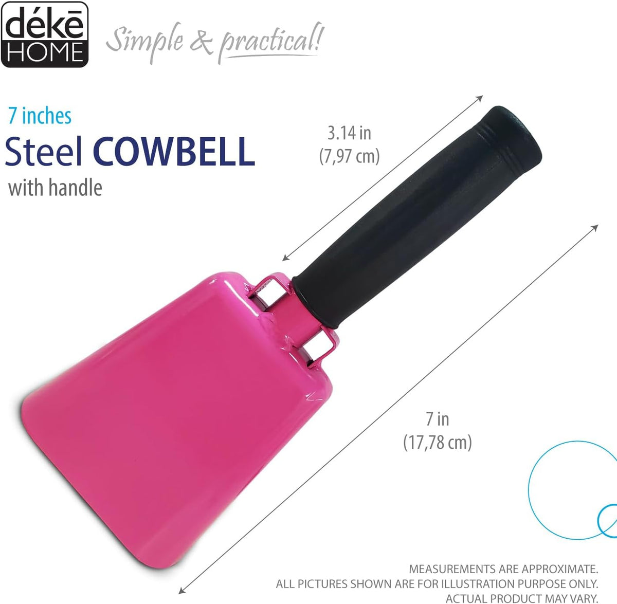 Deke Home - 2 Pack 7 Inch Steel Cowbells with Handle, Loud Noise Makers for Football, Sports