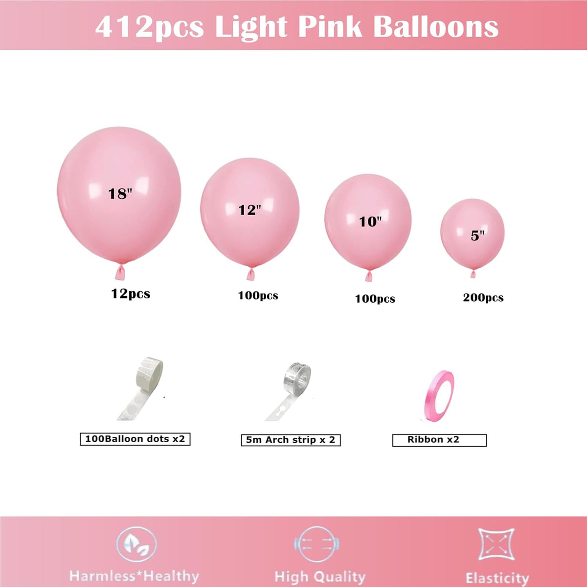 412pcs Pastel Pink Balloon Garland Arch Kit 18 12 10 5 Inch Different Sizes Light Pink Latex