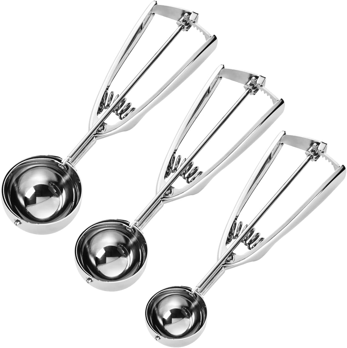Cookie Scoop Set, Cookie Scoops for Baking Set of 3, Cookie Dough Scoops, Silver, Include