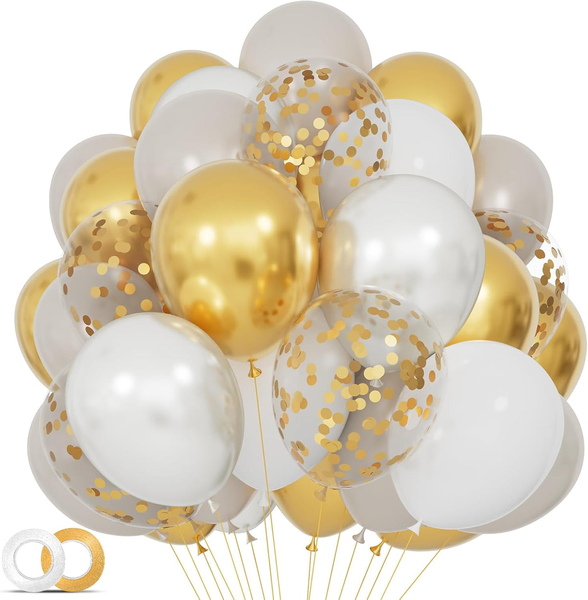 68Pcs Sand White Gold Confetti Balloons Kit 12 Inch Ballons Beige Pearl White Balloon Gold Party