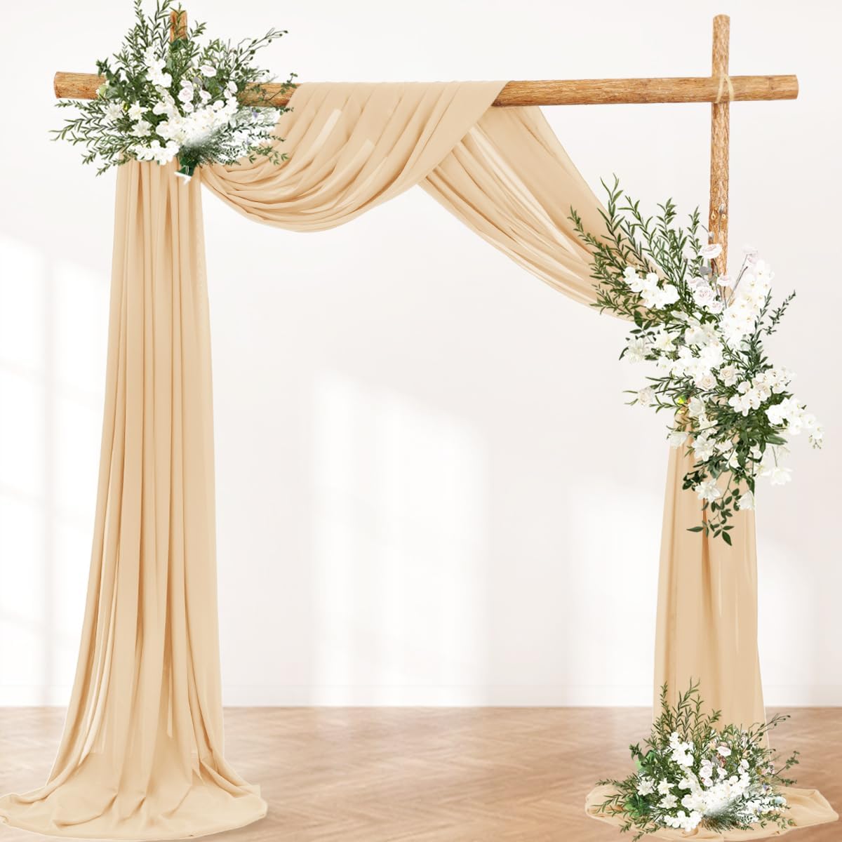 Wedding Arch Draping Fabric 2 Panels 30'' x 18FT Champagne Sheer Chiffon Arch Drapery for Photo