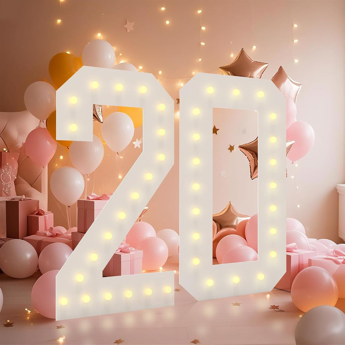 LOBOOM 4FT Light Up Numbers, Marquee Numbers 4 Feet Tall Giant Number 20 Mosaic Big Number Sign for