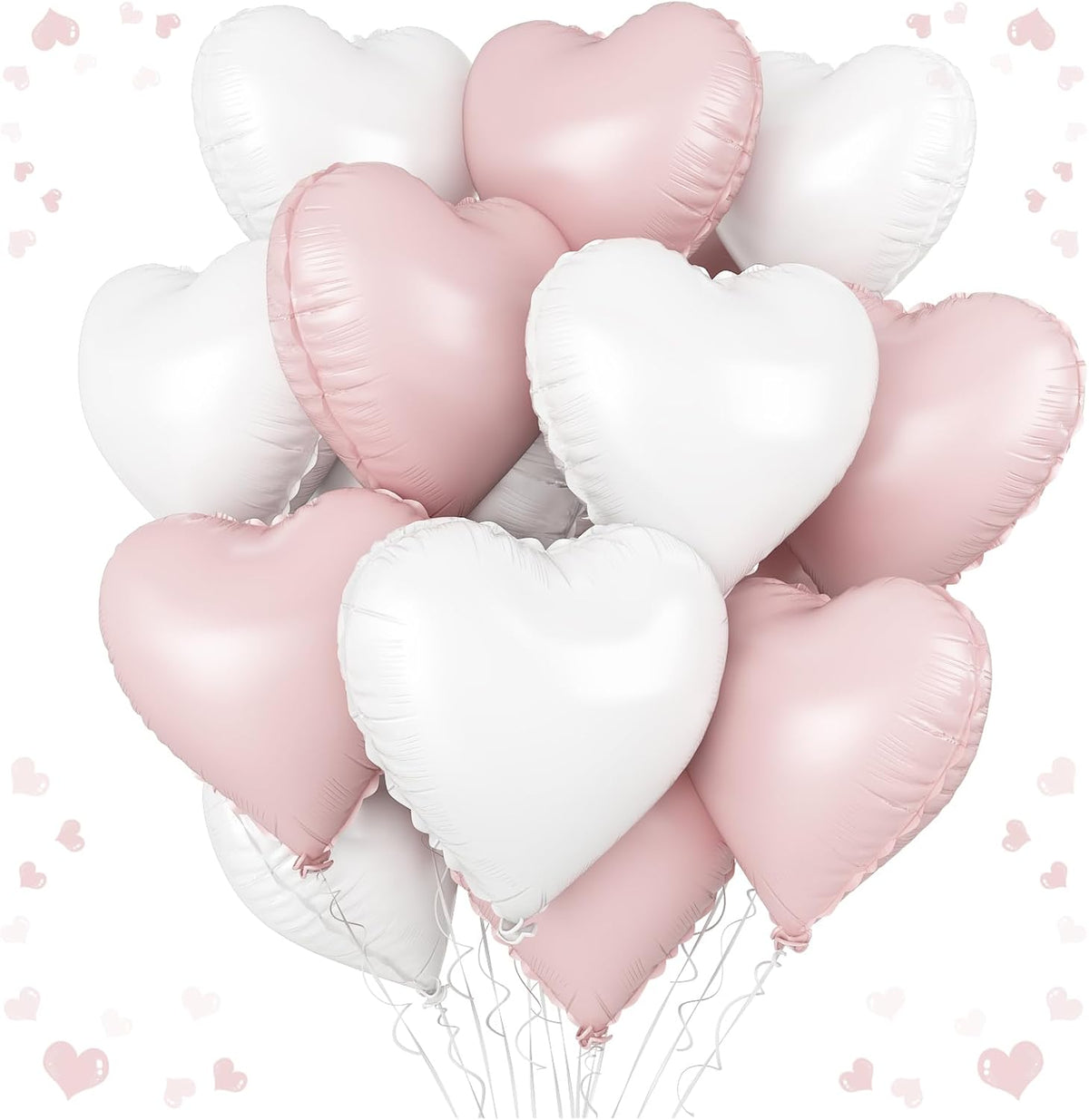 Pink White Heart Balloons, 18 Inch Pink and Cream White Heart Shape Balloons, 12PCS White Sand