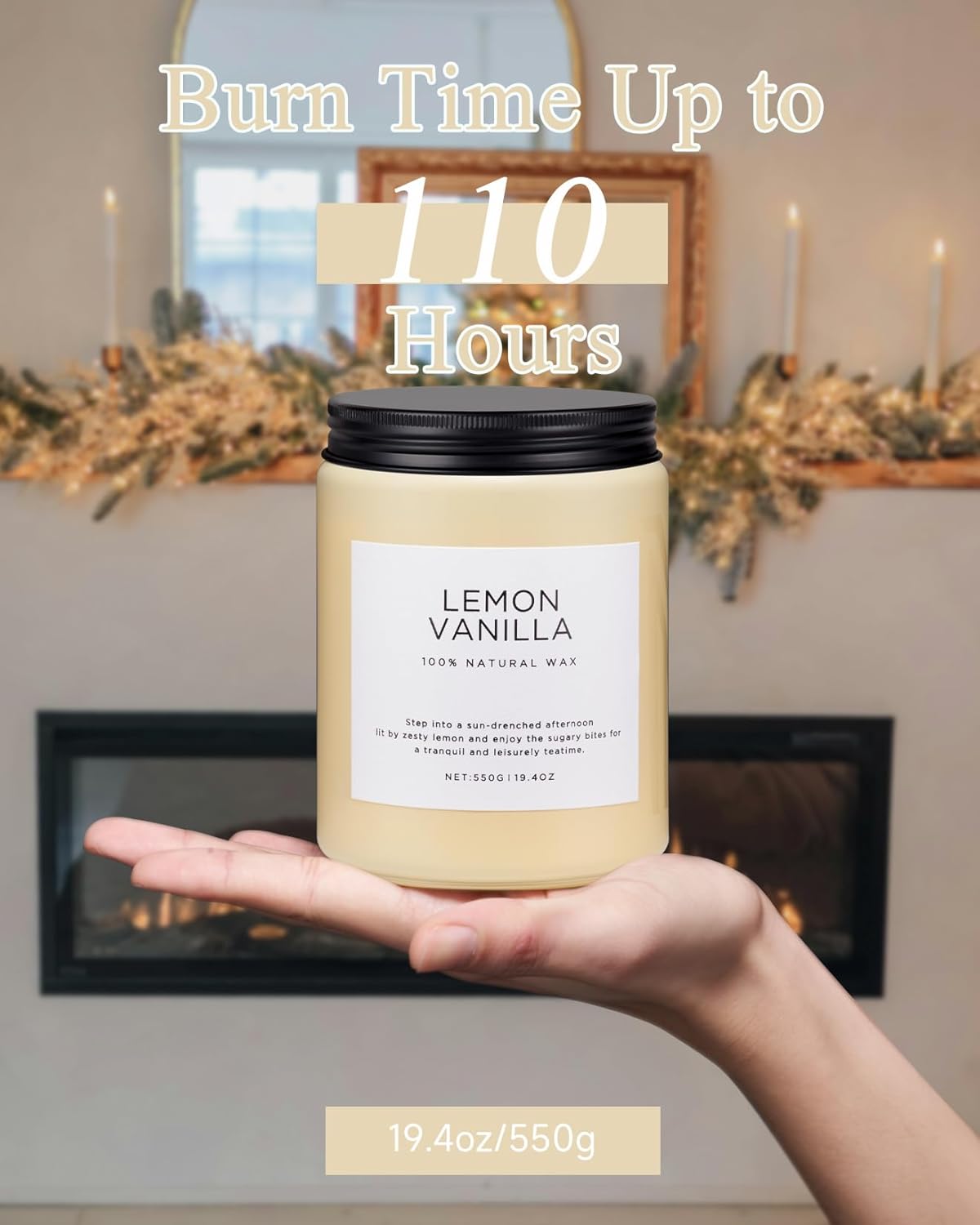 M&SENSE Candles Lemon Vanilla Scented, 19.4oz 110 Hours Long Lasting for Home 2 Wick Natural Soy