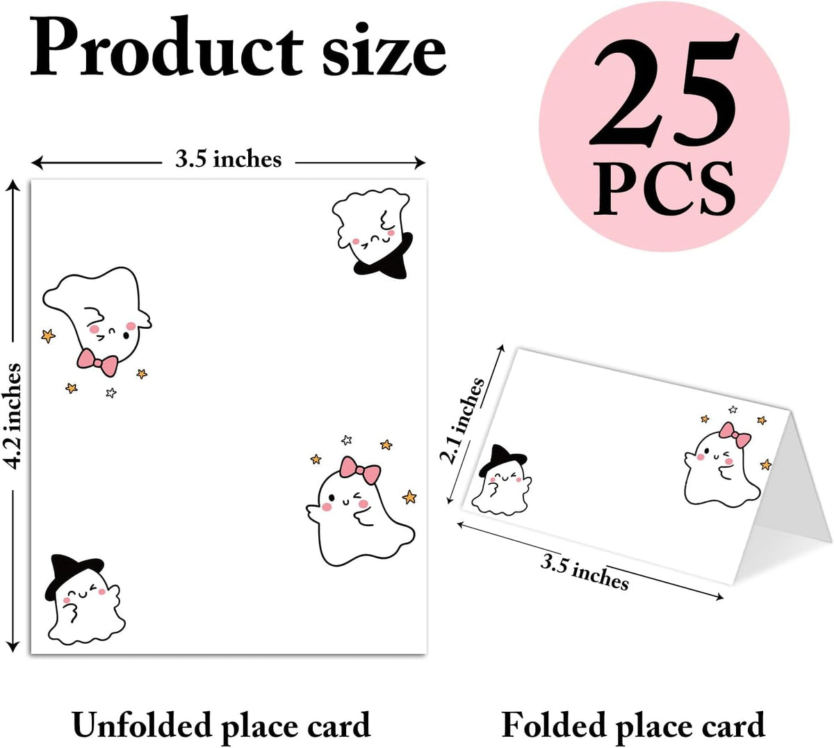 25 Pack Halloween Place Cards, Editable Name Cards for Table Setting, Cute Ghost Tent Cards Food