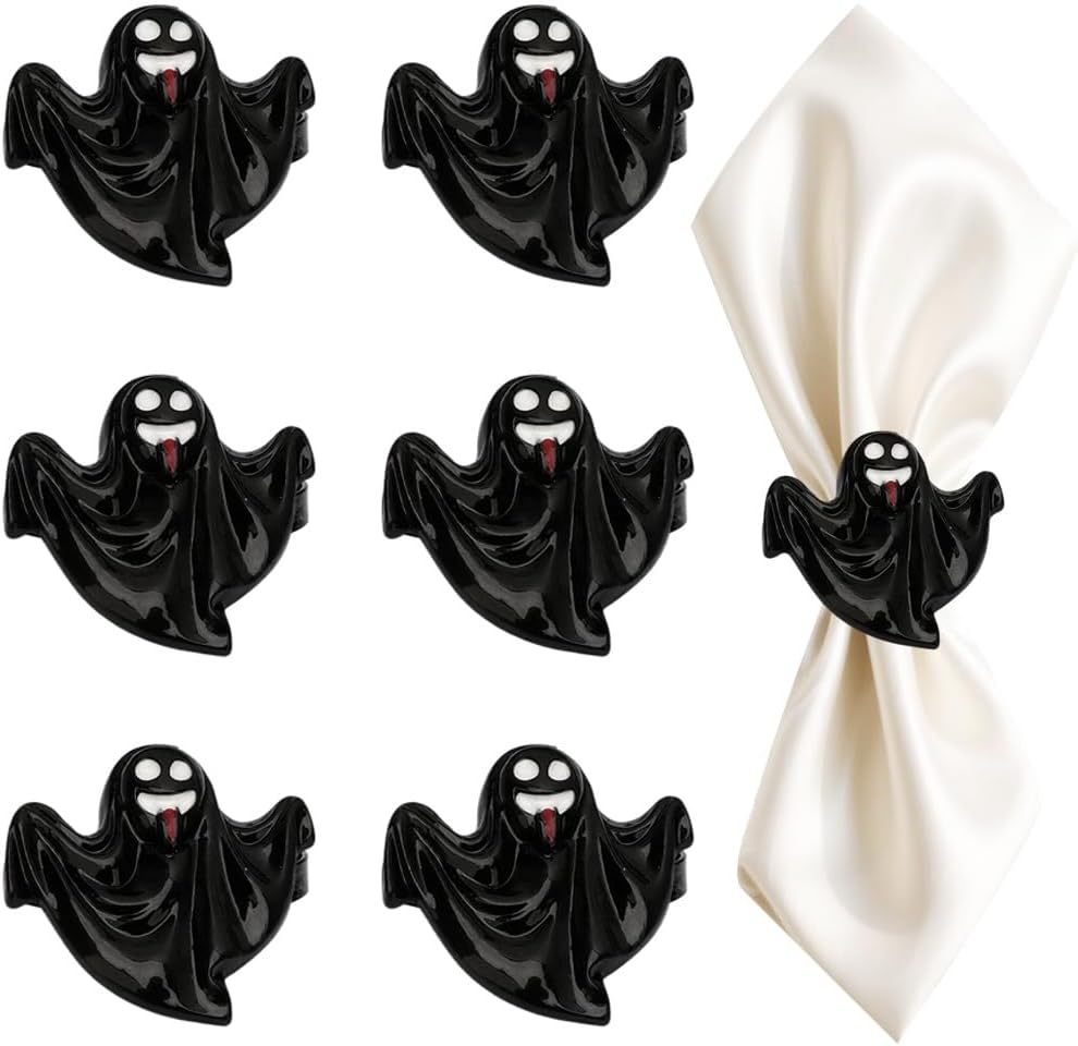 Ghost Napkin Rings Set of 6, Halloween Party Napkin Holder Buckles, Thanksgiving Christmas Napkin