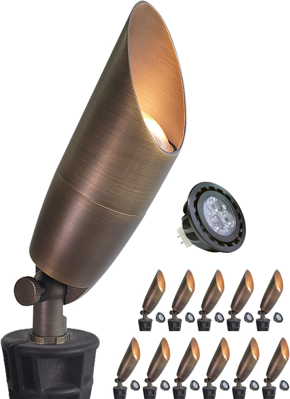 MALORY Solid Brass Landscape Spotlight 12-Pack with Bulb(S06), Low Voltage Front and Backyard